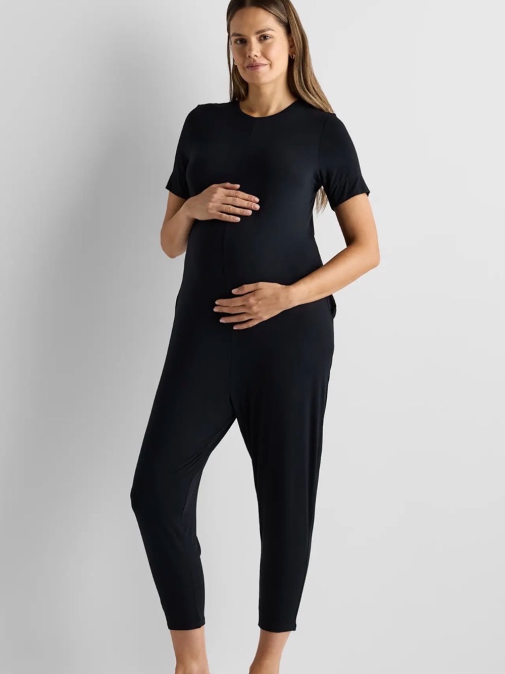 NWT Quince Black Jersey Bamboo Maternity Everyday Jumpsuit S